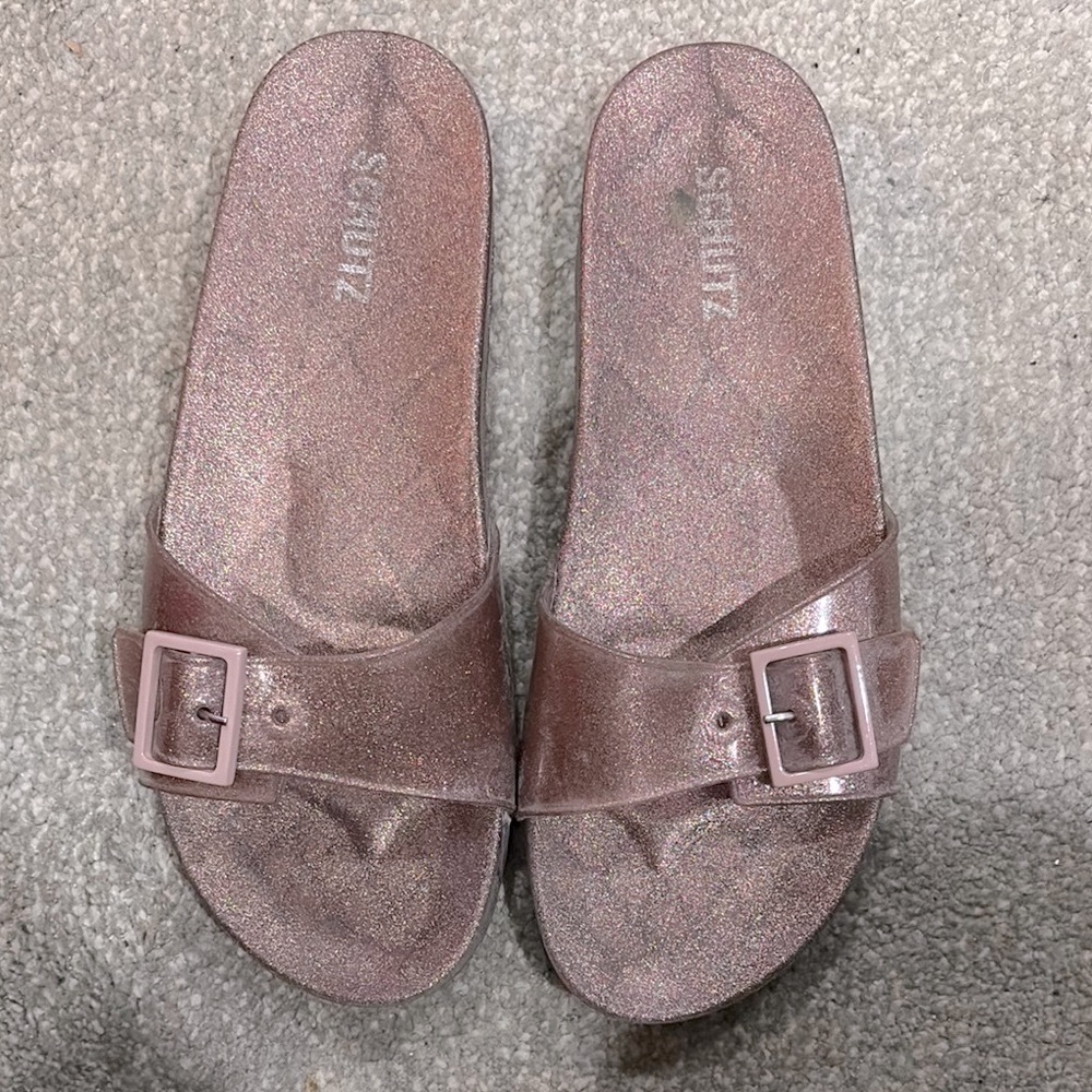 Schutz Glitter Slide Sandals - Brown